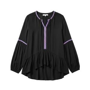 Anthropologie Ro & De Black Long Sleeve Peplum Hem Tunic Easy Boho Size S